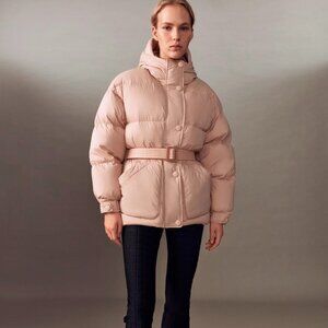 Ienki Ienki Light Pink Belted Michlin Puffer Coat Size S